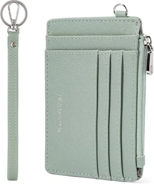 BOSTANTEN Small Wallet For Women RFID Leather Credit Card Holder Slim Wristlet Keychain Wallet With Zipper Pocket Light Green