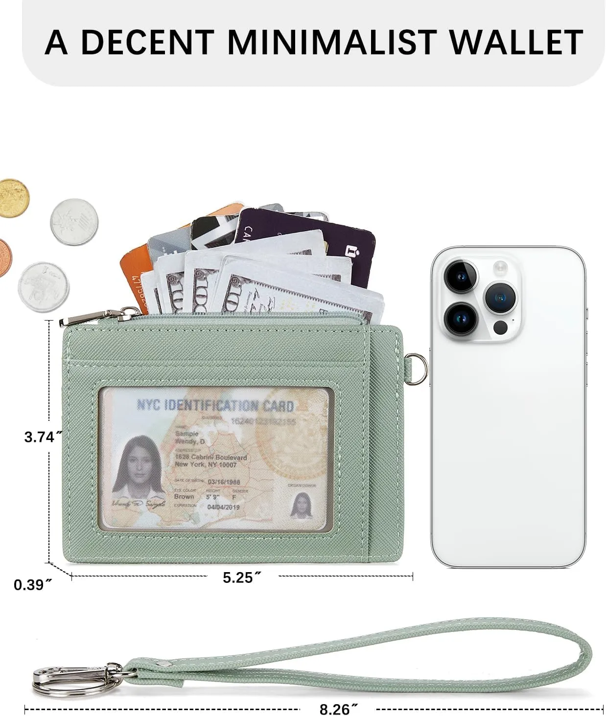 BOSTANTEN Small Wallet For Women RFID Leather Credit Card Holder Slim Wristlet Keychain Wallet With Zipper Pocket Light Green