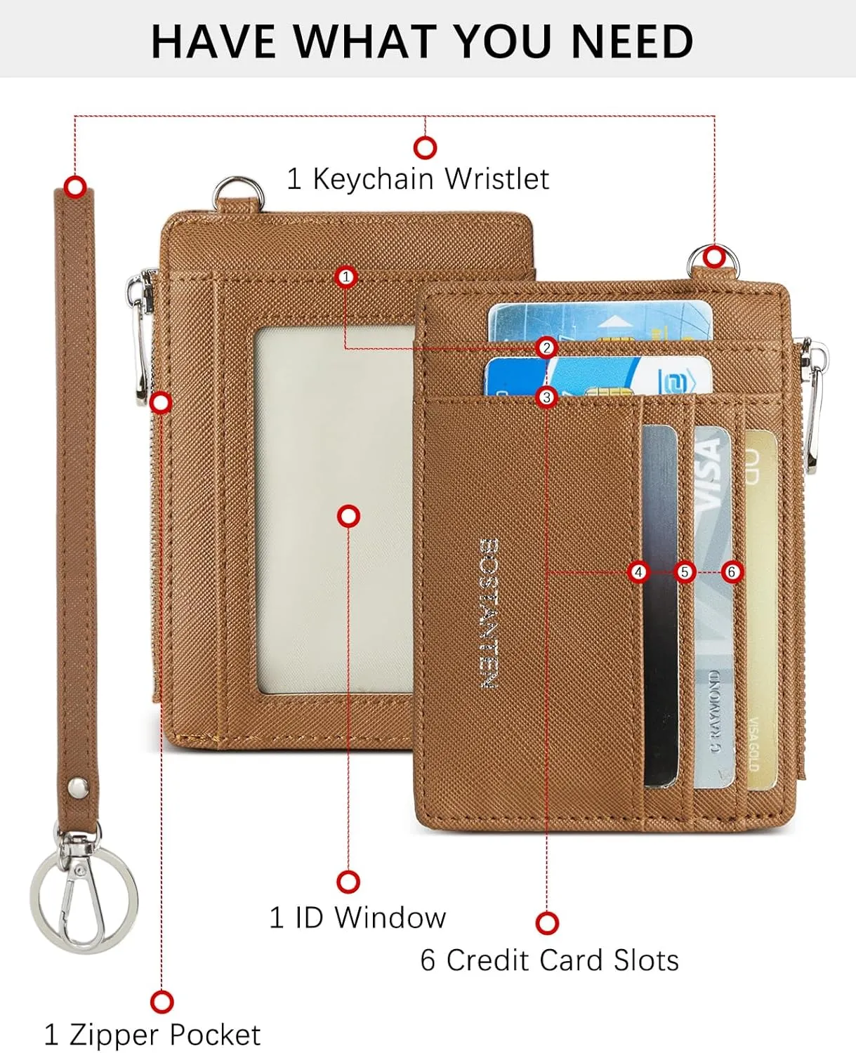 BOSTANTEN Small Wallet For Women RFID Leather Credit Card Holder Slim Wristlet Keychain Wallet With Zipper Pocket