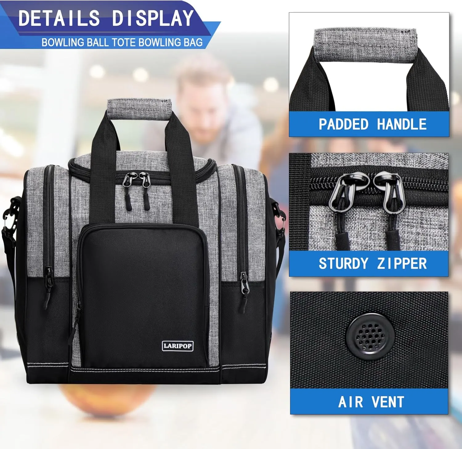 Bowling Ball Bag for Single Ball, 2022 Bowling Ball Tote Bowling bag with Padded Holder - Fits Shoes up to Mens Size 14 and Bowling Accessories
