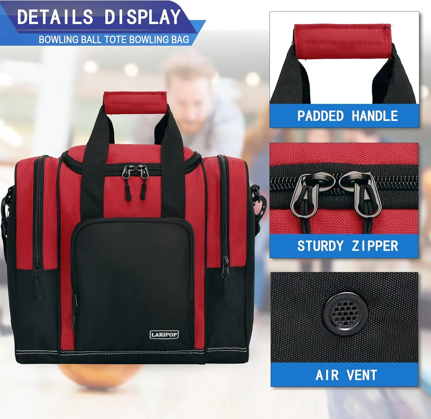 Bowling Ball Bag for Single Ball, 2022 Bowling Ball Tote Bowling bag with Padded Holder - Fits Shoes up to Mens Size 14 and Bowling Accessories