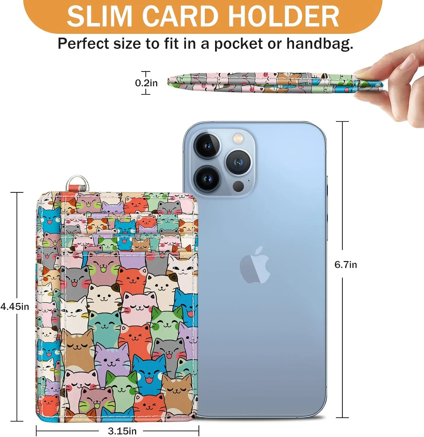 Cat Credit Card Holder Slim Wallet, RFID Wallet Women Front Pocket Small Card Holder, Travel Cute Funny Thin ID Window PU Leather RFID Blocking Case Organizer Gift Girls Ladies