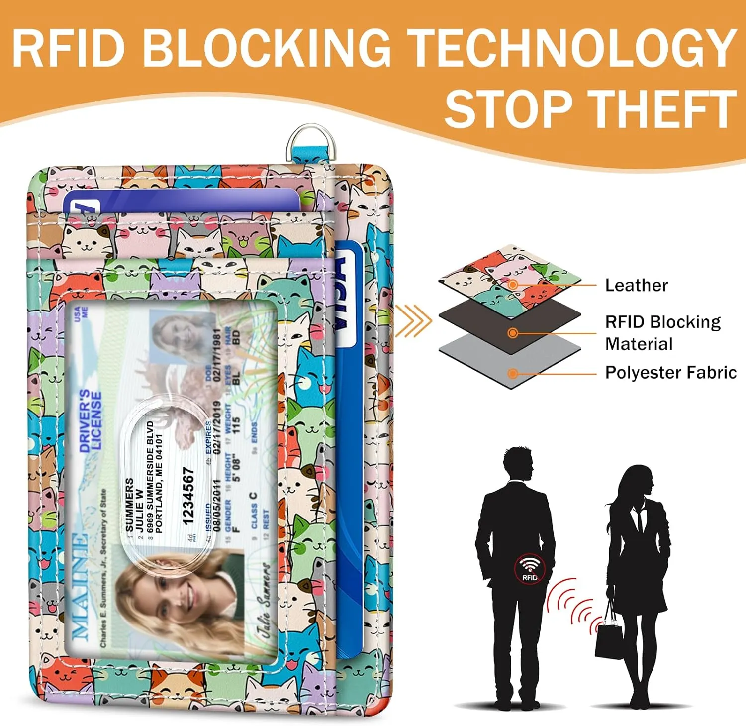 Cat Credit Card Holder Slim Wallet, RFID Wallet Women Front Pocket Small Card Holder, Travel Cute Funny Thin ID Window PU Leather RFID Blocking Case Organizer Gift Girls Ladies