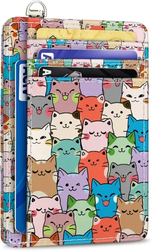 Cat Credit Card Holder Slim Wallet, RFID Wallet Women Front Pocket Small Card Holder, Travel Cute Funny Thin ID Window PU Leather RFID Blocking Case Organizer Gift Girls Ladies