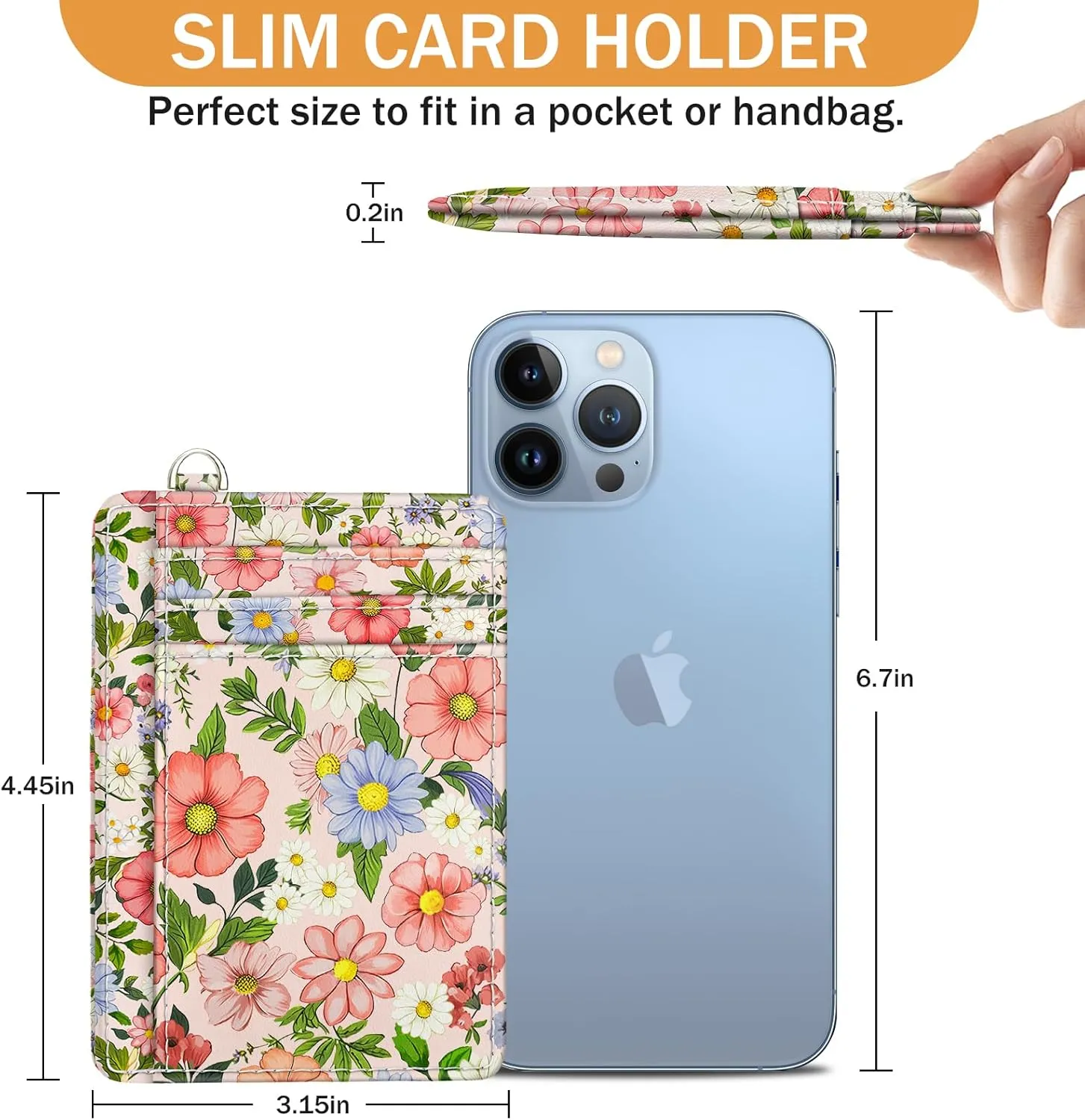 Credit Card Holder Slim Wallet, Floral RFID Wallet Women Front Pocket Small Card Holder, Travel Cute Thin with ID Window PU Leather RFID Blocking Case Organizer Gift Girls Ladies