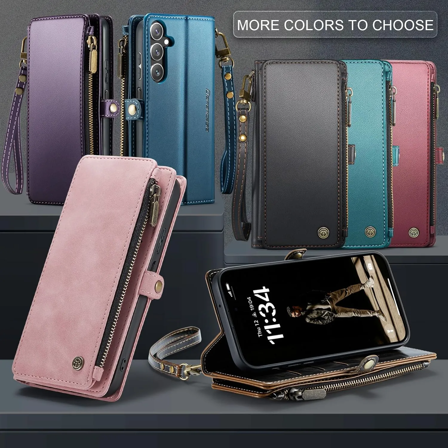 Defencase Compatible with Galaxy A15 5G Case Wallet with RFID Blocking Card Holder for Women Men, PU Leather Magnetic Snap Flip Zipper Strap Wallet Phone Case Fit for Samsung Galaxy A15 5G, Dark Blue