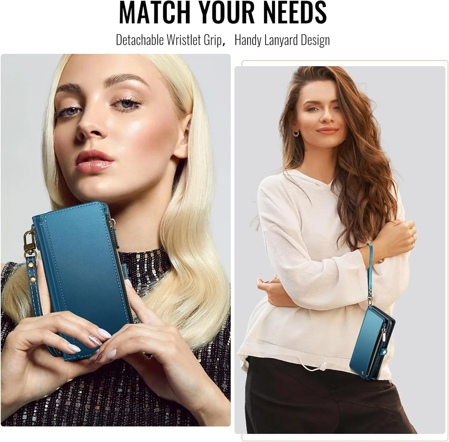 Defencase Compatible with Galaxy A15 5G Case Wallet with RFID Blocking Card Holder for Women Men, PU Leather Magnetic Snap Flip Zipper Strap Wallet Phone Case Fit for Samsung Galaxy A15 5G, Dark Blue