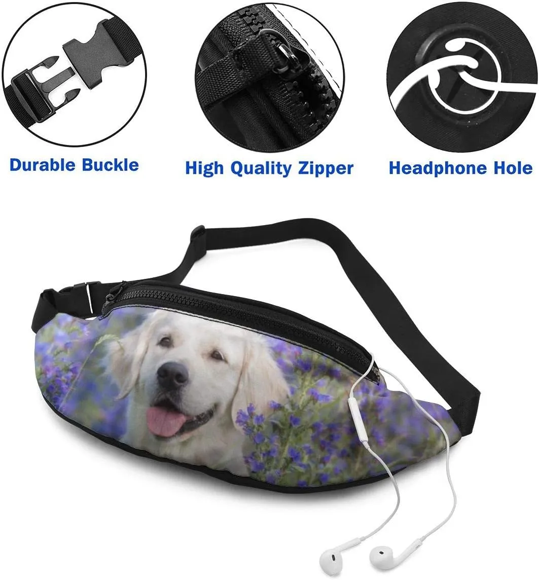 Dujiea Fanny Pack, Golden Retriever Dog Waist Bag with Headphone Hole Belt Bag Adjustable Sling Pocket Fashion Hip Bum Bag for Women Men Kids Outdoors Casual Travelling Hiking Cycling