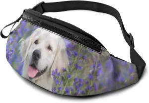 Dujiea Fanny Pack, Golden Retriever Dog Waist Bag with Headphone Hole Belt Bag Adjustable Sling Pocket Fashion Hip Bum Bag for Women Men Kids Outdoors Casual Travelling Hiking Cycling