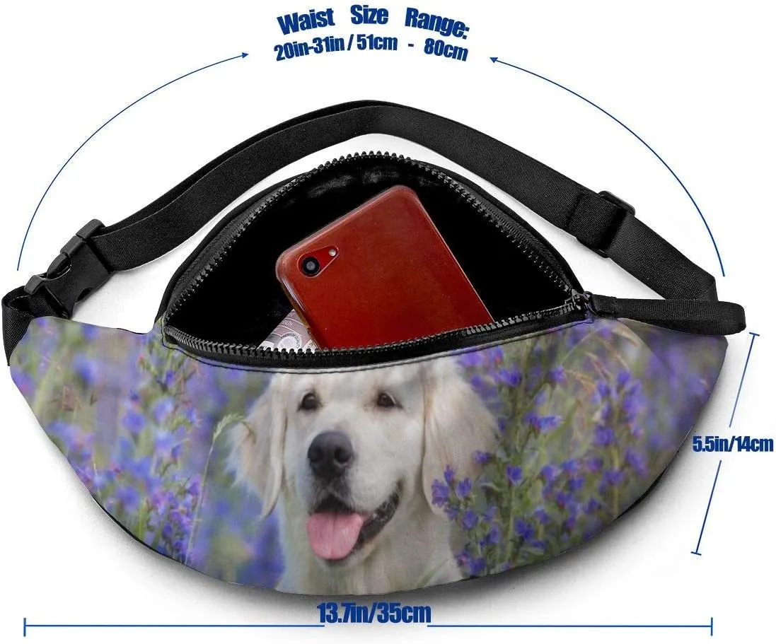Dujiea Fanny Pack, Golden Retriever Dog Waist Bag with Headphone Hole Belt Bag Adjustable Sling Pocket Fashion Hip Bum Bag for Women Men Kids Outdoors Casual Travelling Hiking Cycling