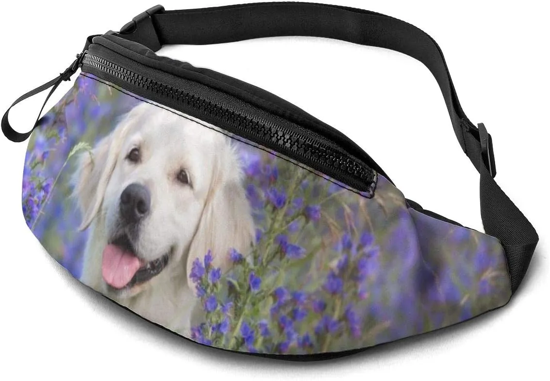 Dujiea Fanny Pack, Golden Retriever Dog Waist Bag with Headphone Hole Belt Bag Adjustable Sling Pocket Fashion Hip Bum Bag for Women Men Kids Outdoors Casual Travelling Hiking Cycling