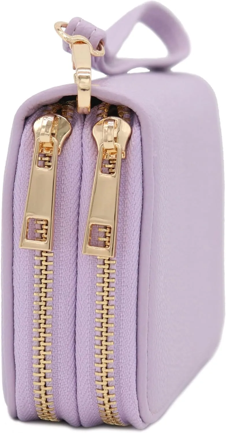 FashionPuzzle Double Zip Around PU Leather Wristlet Cell Phone Wallet