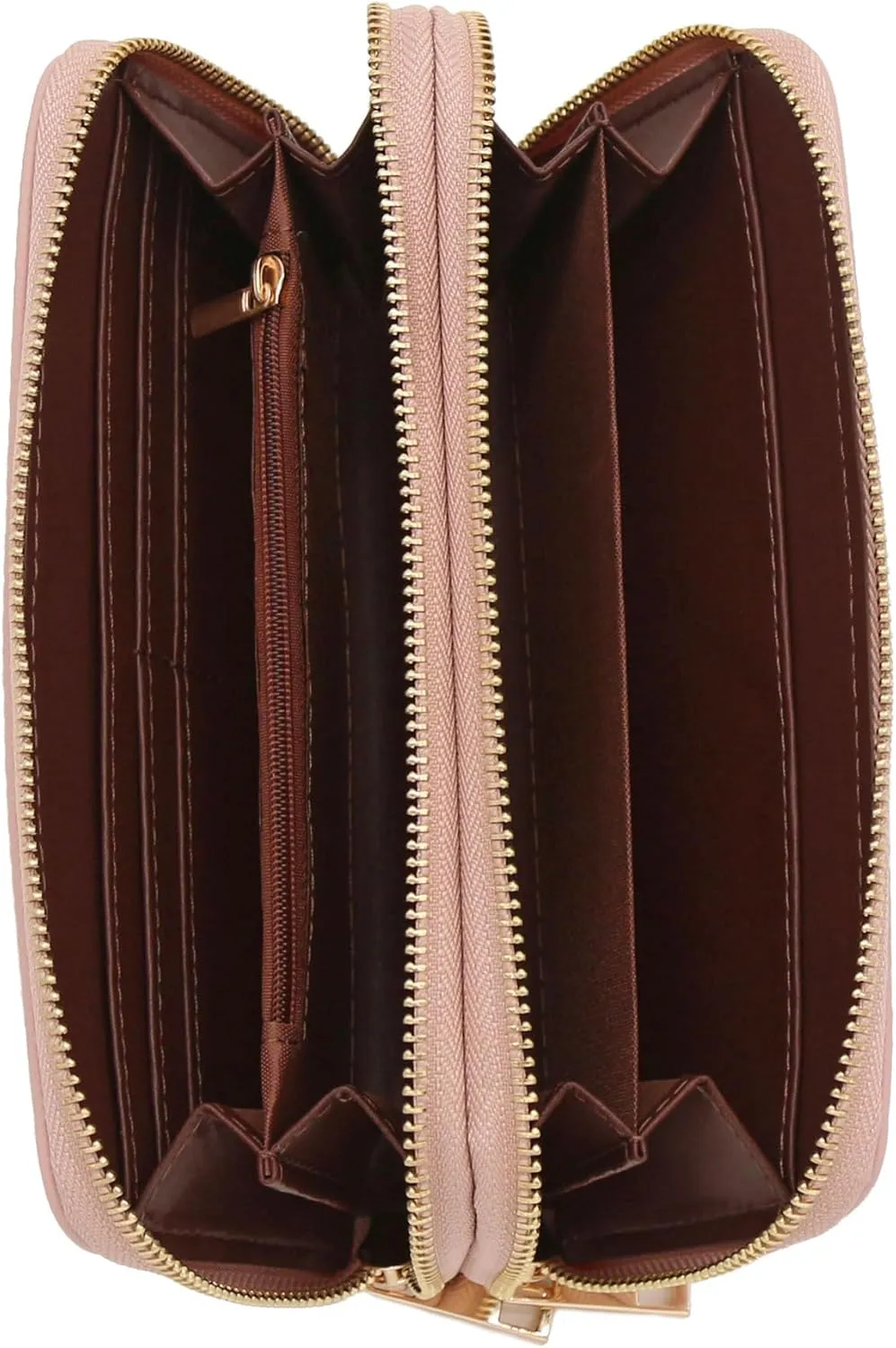 FashionPuzzle Double Zip Around PU Leather Wristlet Cell Phone Wallet