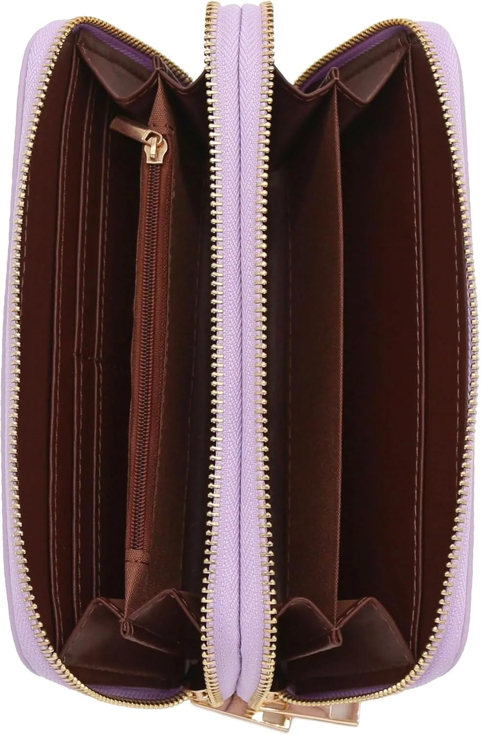 FashionPuzzle Double Zip Around PU Leather Wristlet Cell Phone Wallet
