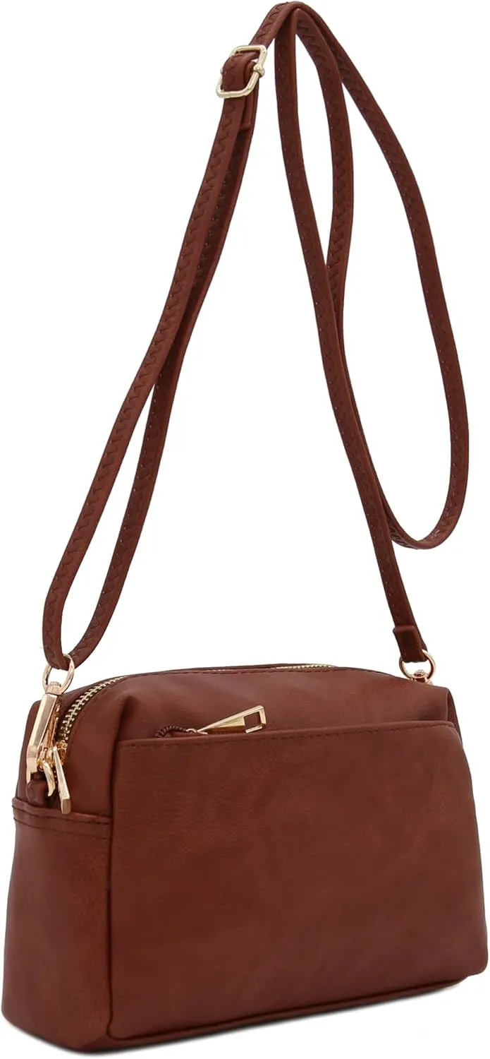 FashionPuzzle Triple Zip Small Crossbody Bag