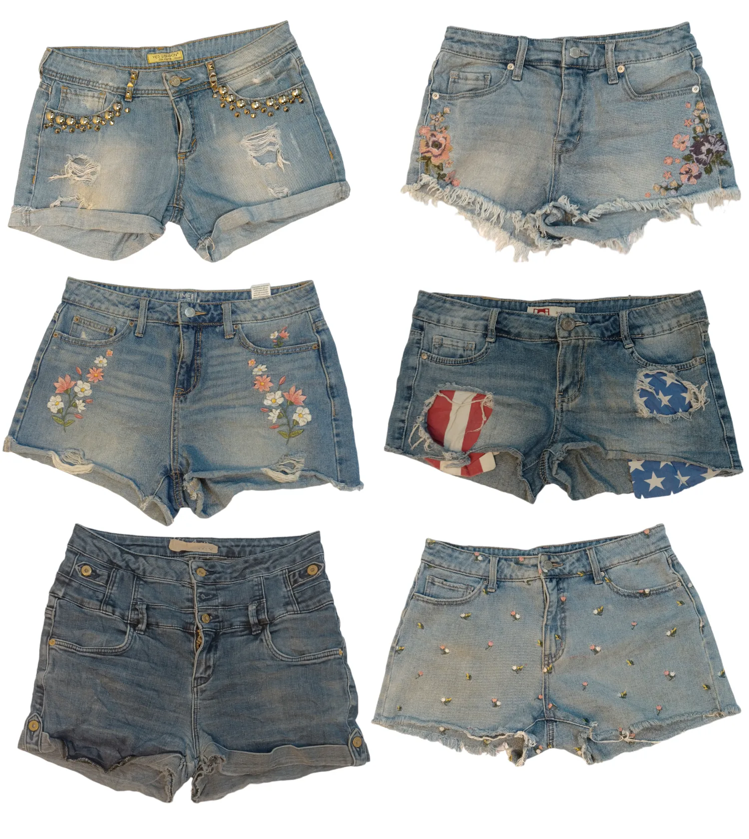 Floral Denim Delight: Vintage Blooms on Shorts 🌸🔥 (S-158 )