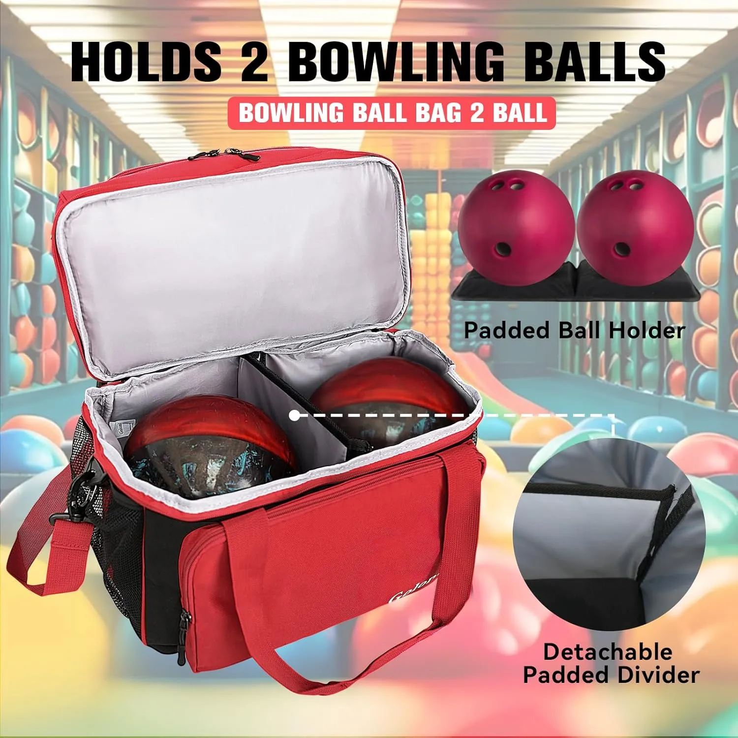 Goloni Bowling Ball Bag 2 Ball, Two Ball Bowling Bag with Padded Ball Holder