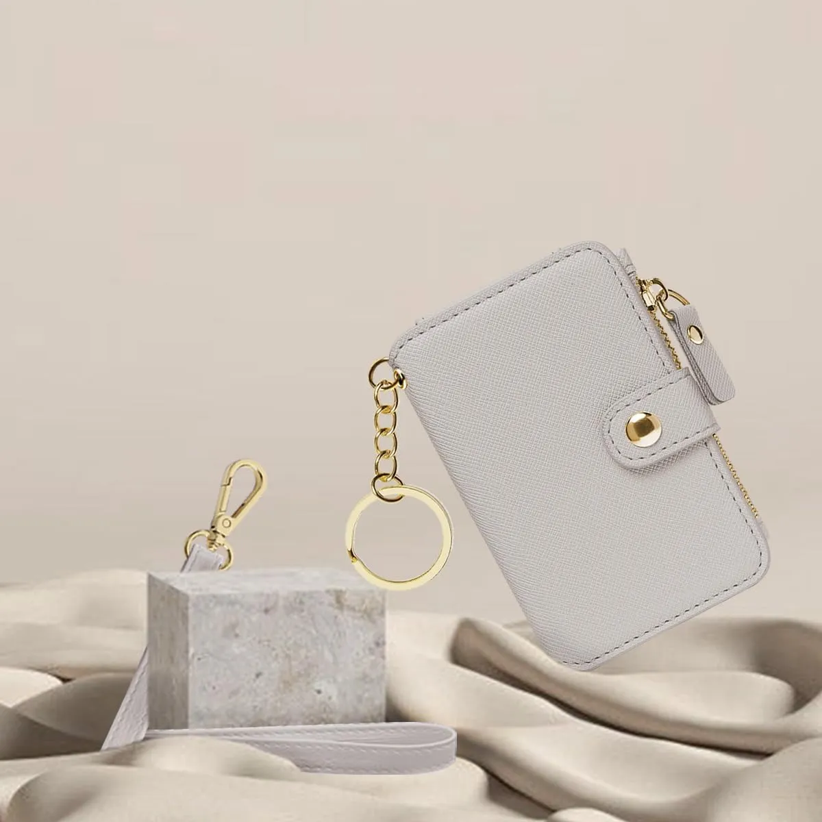 M-Plateau Wristlet Keychain, Wallet Key ring Bracelet with Wrist Wallet for Women with Key Holder Gift BoxBeige