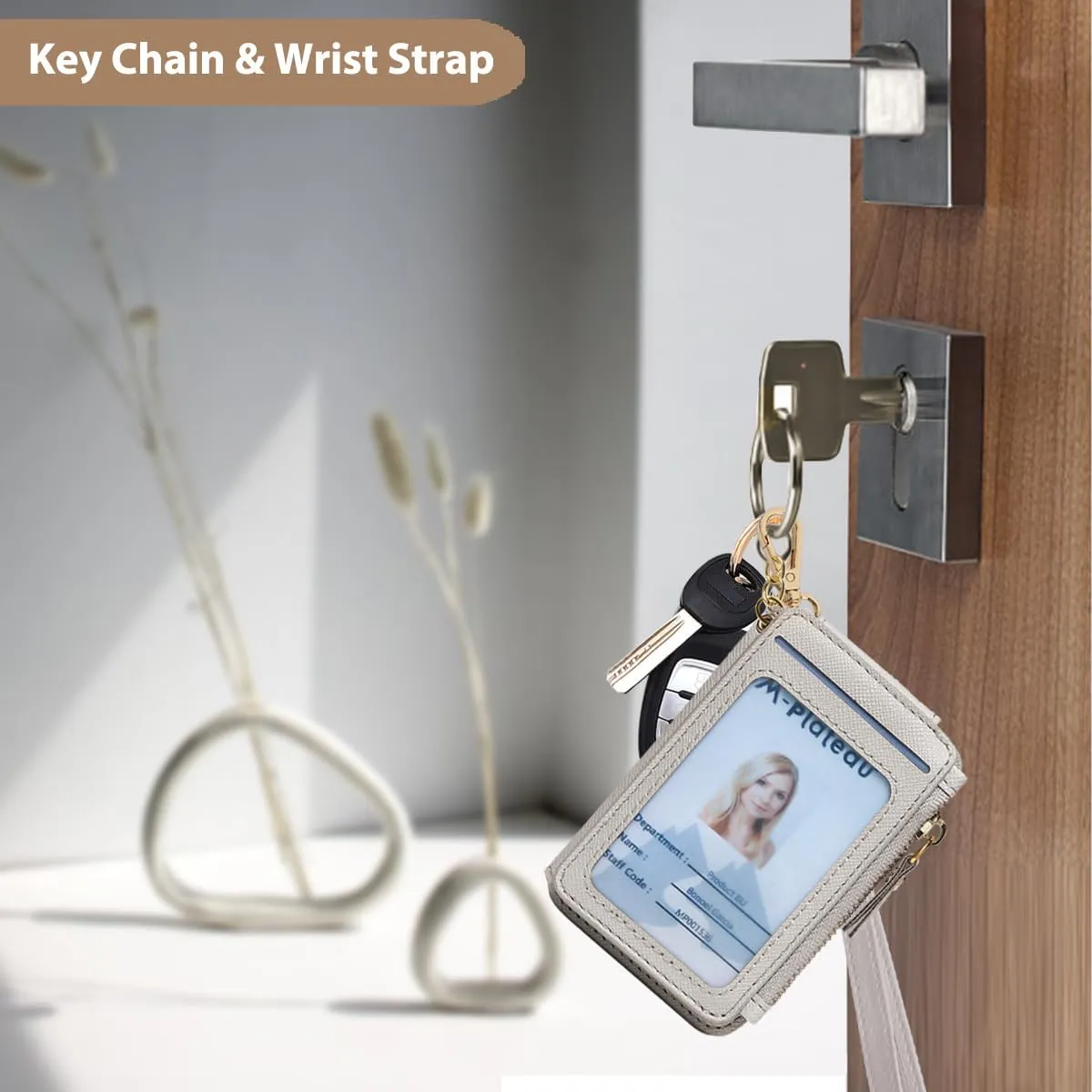 M-Plateau Wristlet Keychain, Wallet Key ring Bracelet with Wrist Wallet for Women with Key Holder Gift BoxBeige