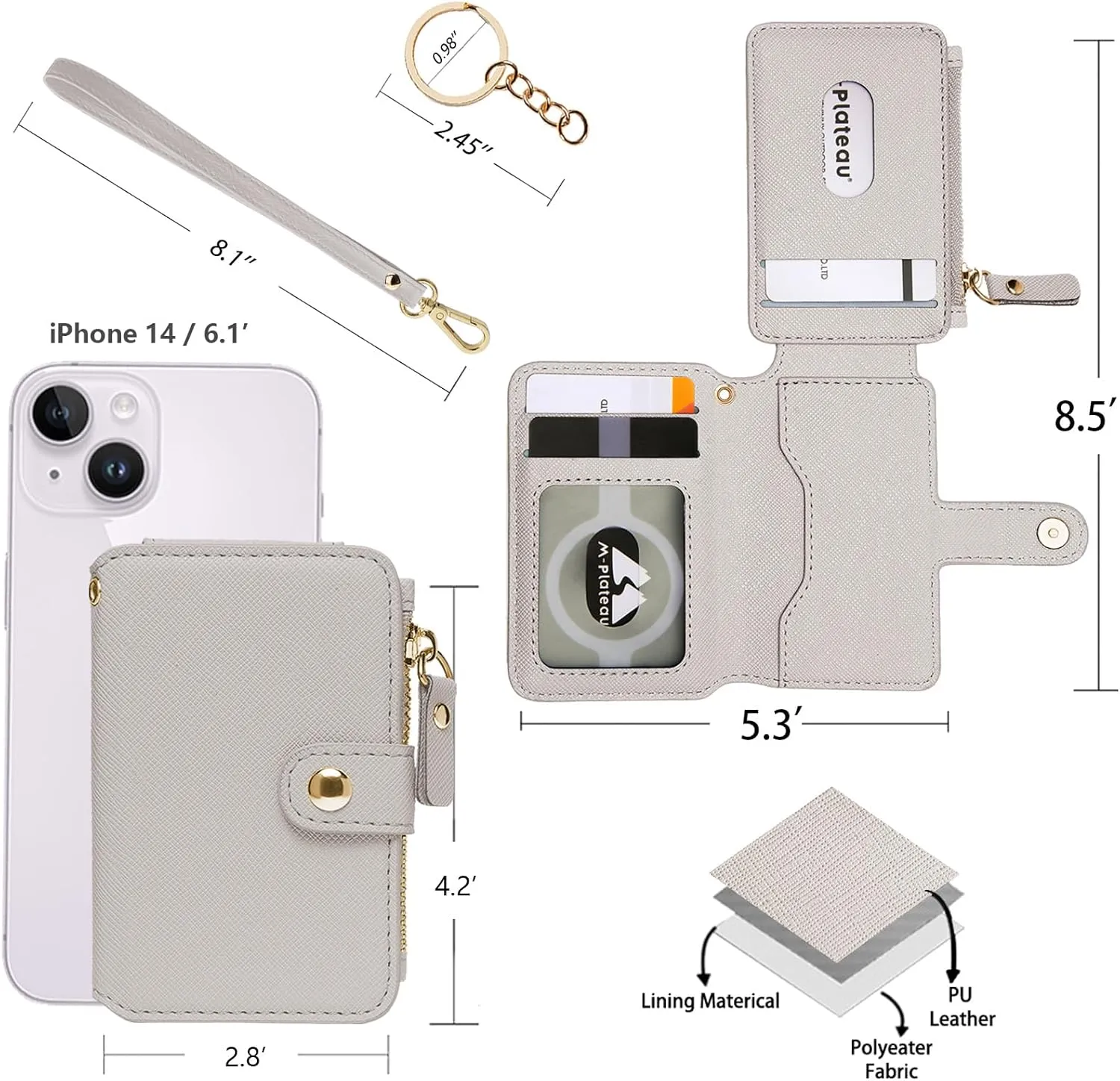 M-Plateau Wristlet Keychain, Wallet Key ring Bracelet with Wrist Wallet for Women with Key Holder Gift BoxBeige