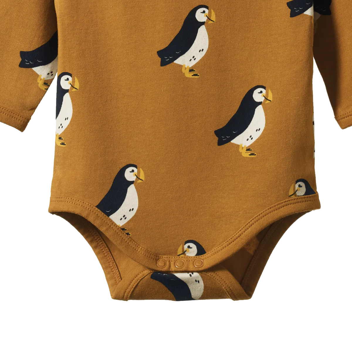 Nature Baby Stretch Jersey Long Sleeve Bodysuit - Puffin Toffee Print