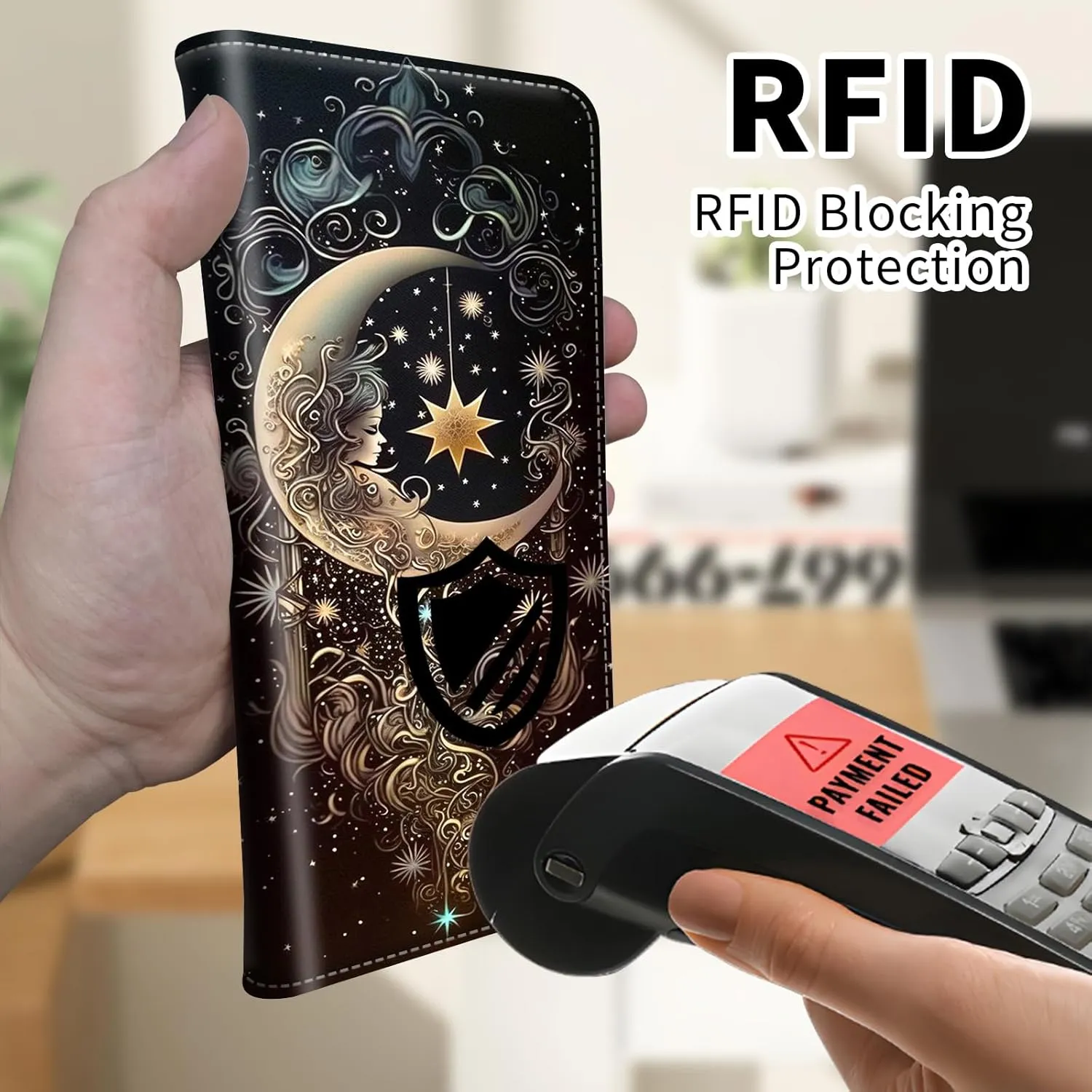 Slim Wallet for Men Women, PU Leather Long Bifold RFID Blocking Credit Card Clutch, with 11 Card Slots ID Window & Gift Box, Credit Card Holder for Men Ladies Travel Wallet, Moon Smile Face