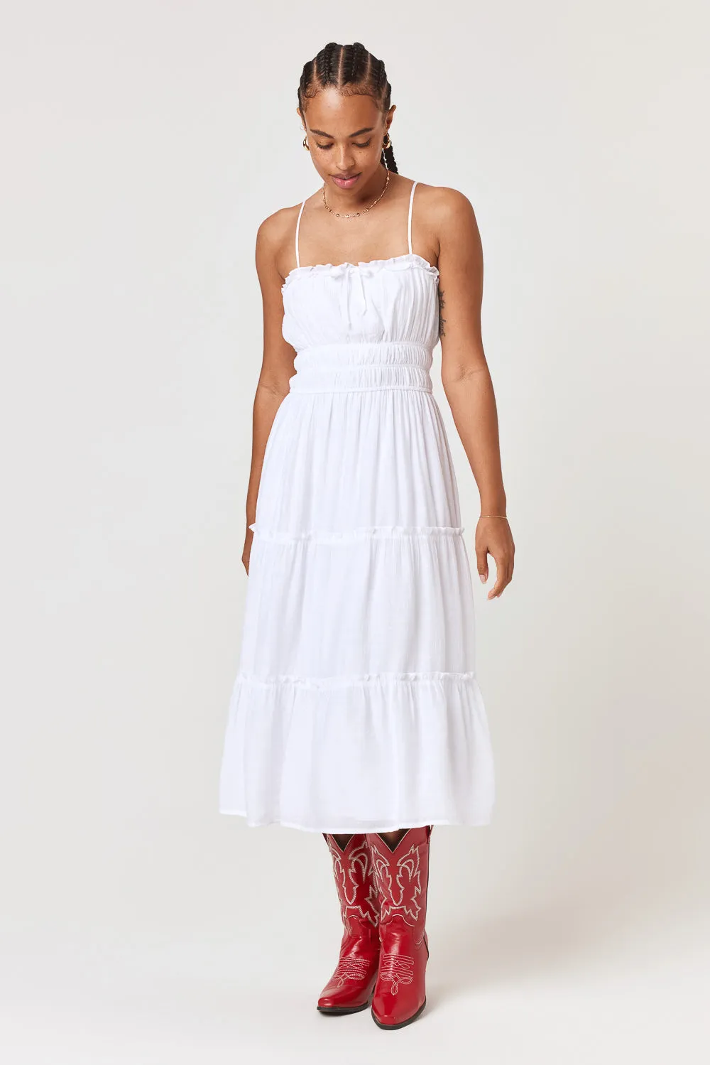 Tiered Emma Midi Dress White