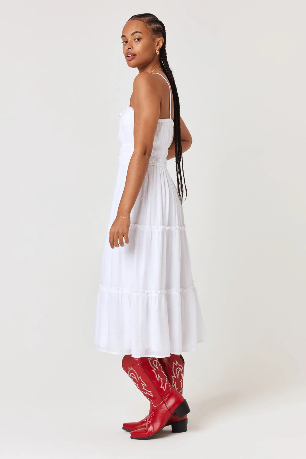 Tiered Emma Midi Dress White
