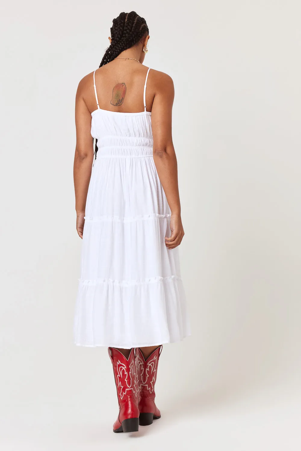 Tiered Emma Midi Dress White