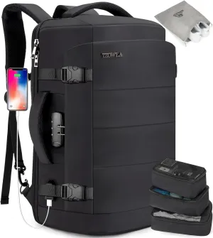 Tzowla 40L Travel Laptop Backpack for Men Women Carry on Flight Approved,Large Capacity Water Resistant Anti Theft Backpacks with USB Port,Business Causal Daypack Bag Fit 17.3"Computer/NotebookBlack)