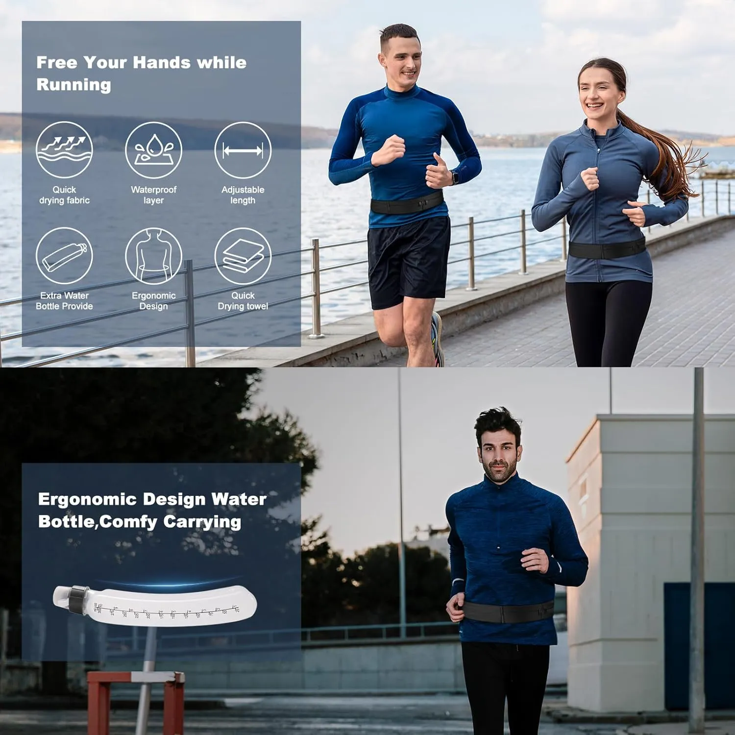 Ultimate Running Belt for Women and Men, Water Proof Running Belts Fanny Pack with Water Bottle, Slim Running Bag Belts with Phone Holder Bottle Holder Adjustable Fit for Runner (Large)