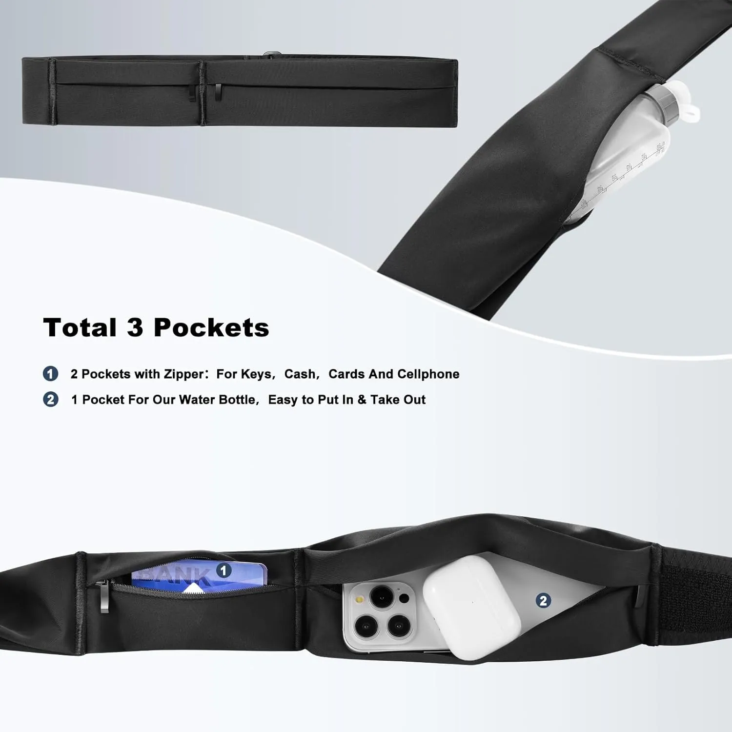 Ultimate Running Belt for Women and Men, Water Proof Running Belts Fanny Pack with Water Bottle, Slim Running Bag Belts with Phone Holder Bottle Holder Adjustable Fit for Runner (Large)