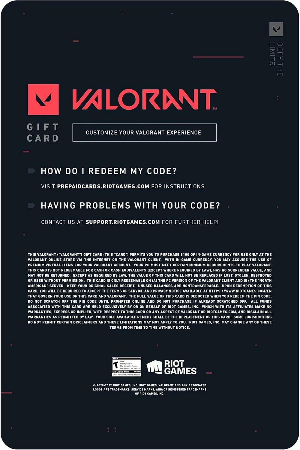 VALORANT $100 Gift Card - PC [Online Game Code]