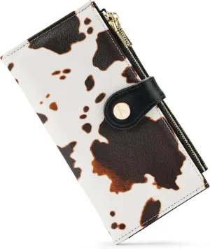 Womens Leather Wallet RFID Blocking Slim Bifold Credit Card Holder Travel Wallet with Double Zipper Pocket(Cow)