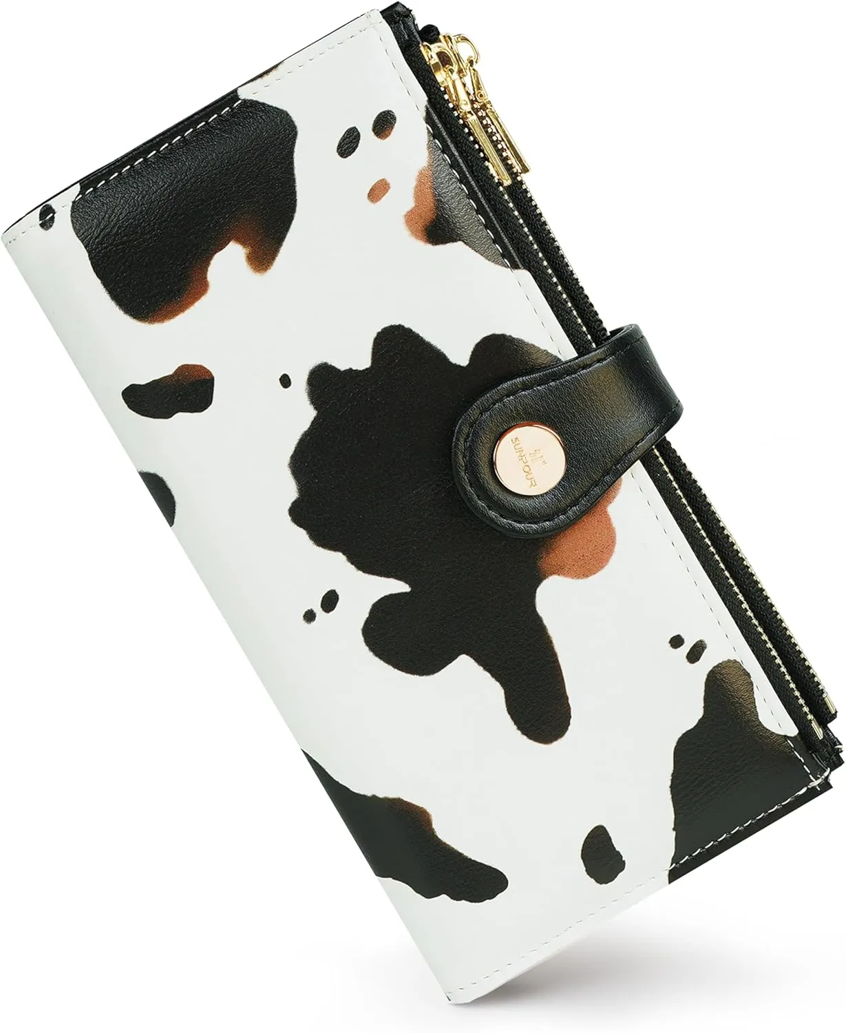 Womens Leather Wallet RFID Blocking Slim Bifold Credit Card Holder Travel Wallet with Double Zipper Pocket(Cow)